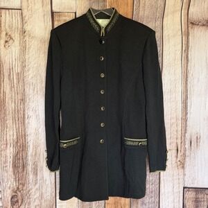 St John‎ Santana Knit Jacket Embroidered Black Luxury Timeless Designer Size 8